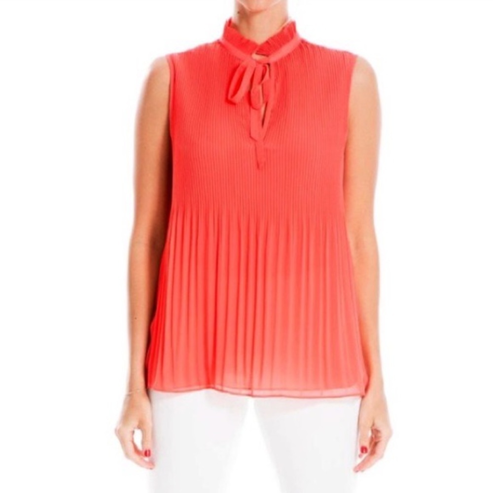 Max Studio Coral Tank Top Blouse Tie Collar Sleeveless‎ Lined , Size L
